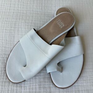 Eileen Fisher White Leather Ty Wash Toe-Slotted Slide Sandals size 6.5